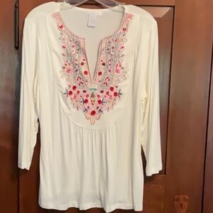Embroidered Cream Women's Top